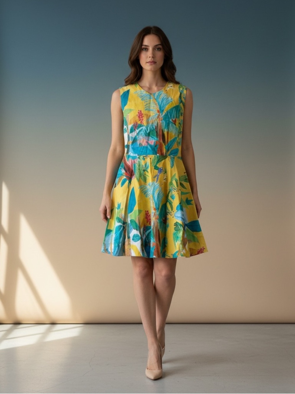 G.Kero / Printed Tropical Bird Sun Dress Sundress